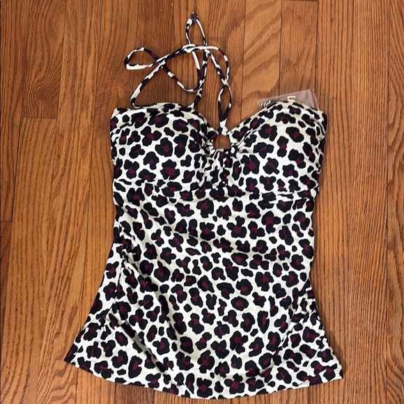 Michael Kors Ruby Leopard Printed Ring Bandini Tanikini Swimsuit Top size M NWT - Picture 3 of 8